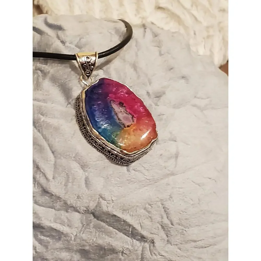 925 large solar rainbow quartz necklace - Picture 5 of 12